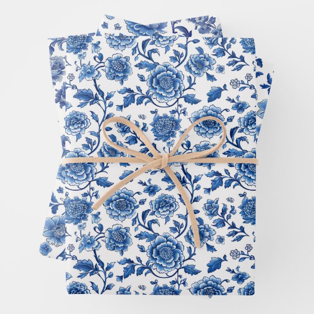 french Chinoiserie Floral  Wrapping Paper Sheet (In situ)