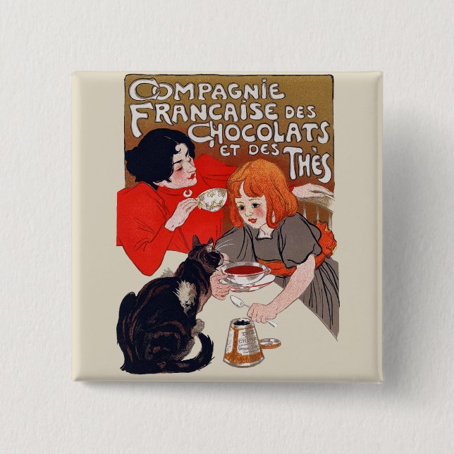 French Chocolate Party Steinlen Art 15 Cm Square Badge (Front)