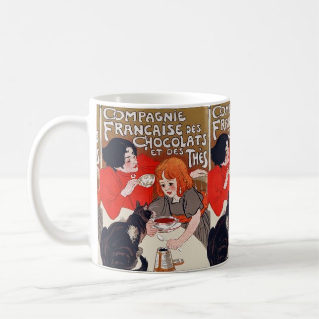 French Chocolate Party Steinlen Art Coffee Mug (Left)