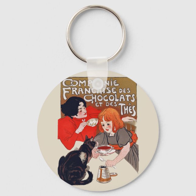 French Chocolate Party Steinlen Art Key Ring (Front)