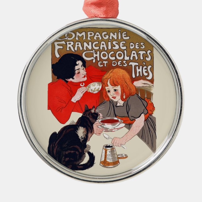 French Chocolate Party Steinlen Art Metal Tree Decoration (Front)