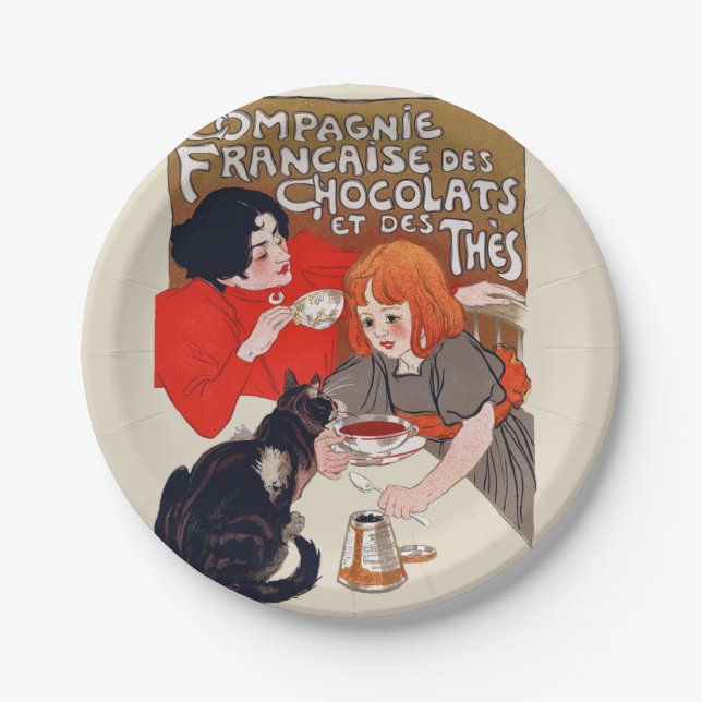 French Chocolate Party Steinlen Art Paper Plate (Front)