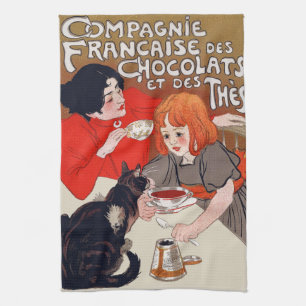 French Chocolate Party Steinlen Art Tea Towel