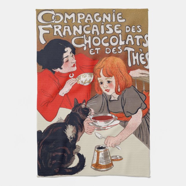 French Chocolate Party Steinlen Art Tea Towel (Vertical)