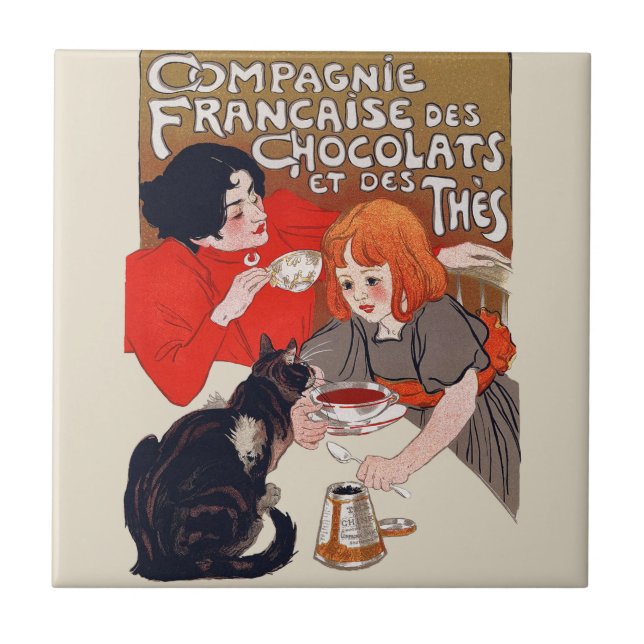 French Chocolate Party Steinlen Art Tile (Front)