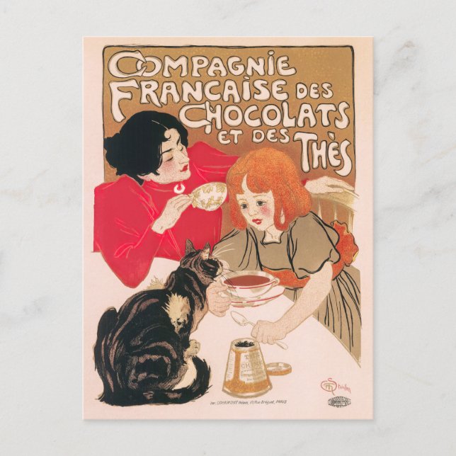 French Chocolates and Teas Vintage Steinlen Poster Postcard (Front)