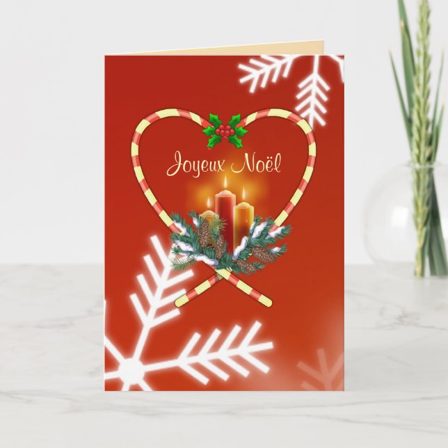 French Christmas - candy cane, candles, pine, cone Holiday Card (Front)