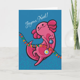 French Christmas Cute Axolotl with Ornaments Card