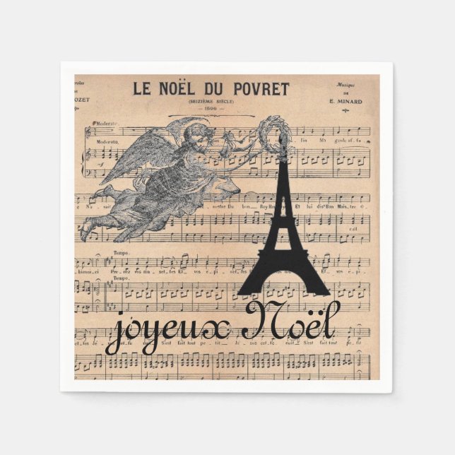 French Christmas Napkins with vintage Angel (Front)