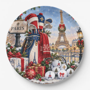 French Christmas Paris Eiffel Tower Golf  Paper Plate