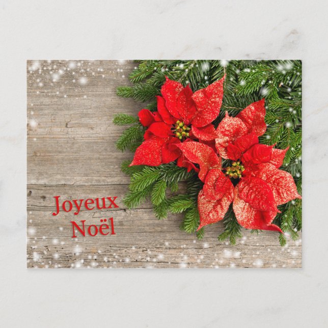 French Christmas - red Poinsettias Holiday Postcard (Front)