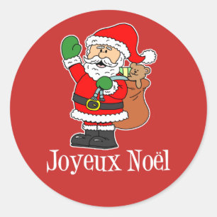 French Christmas Santa Joyeux Noel (ON RED) Classic Round Sticker