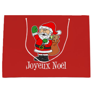 French Christmas Santa Joyeux Noel (ON RED) Large Gift Bag