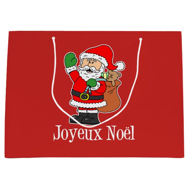 French Christmas Santa Joyeux Noel (ON RED) Large Gift Bag (Front)
