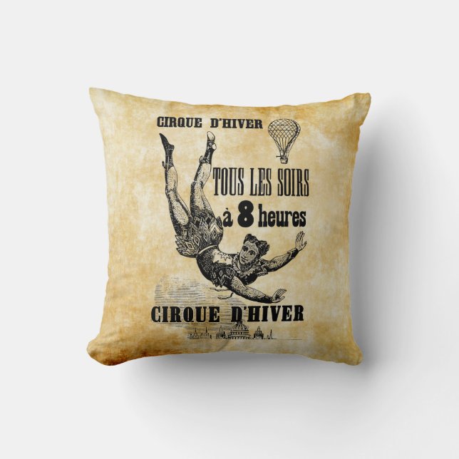 French Circus Acrobat flying trapeze Vintage Art Cushion (Front)