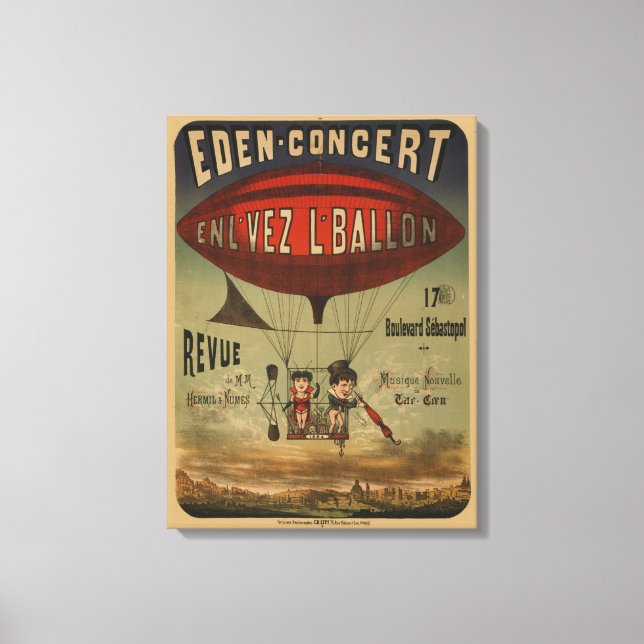 French Circus Poster Of Two Performers In Airship Canvas Print (Front)