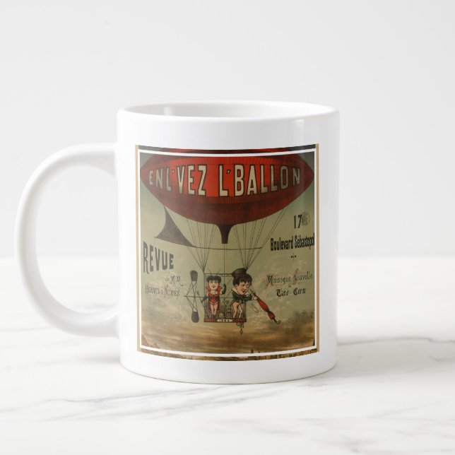 French Circus Poster Of Two Performers In Airship Large Coffee Mug (Left)