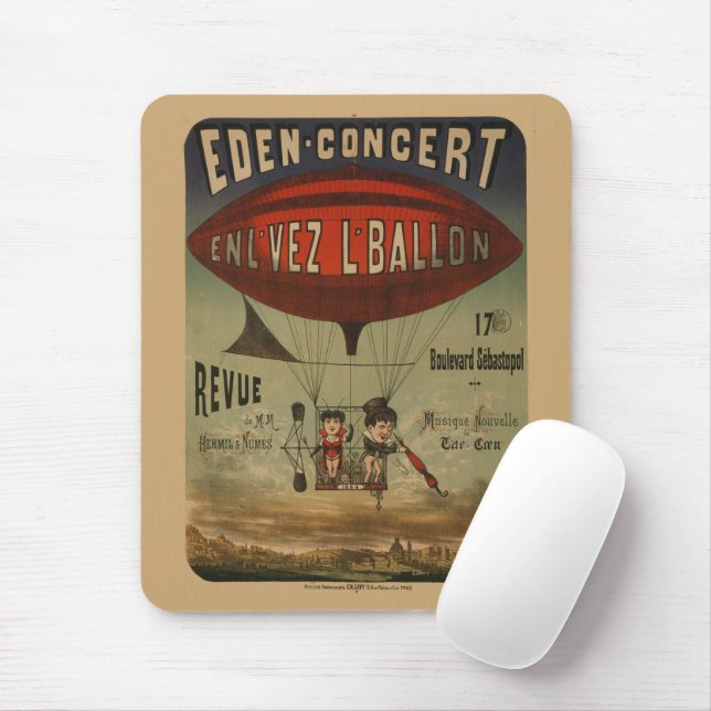 French Circus Poster Of Two Performers In Airship Mouse Mat (With Mouse)