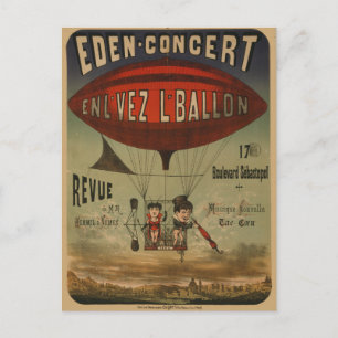 French Circus Poster Of Two Performers In Airship Postcard