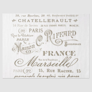 French City Names Addresses Typography Decoupage Tissue Paper