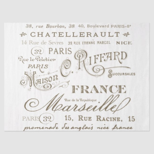 French City Names Addresses Typography Decoupage Tissue Paper (Front)