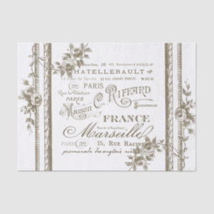 French City Names Floral Rose Border Vintage Tissue Paper