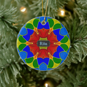 French Cloisonne Enamel Art Look with Name Ceramic Tree Decoration