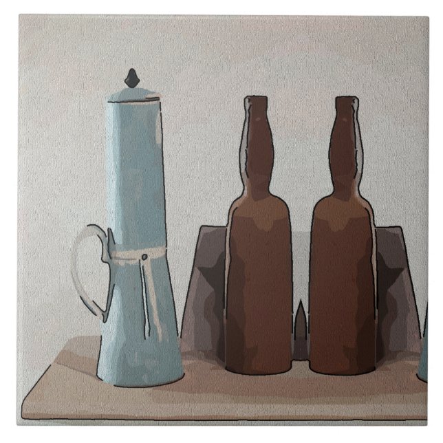 French Coffee and Bottles  Abstract Tile (Front)