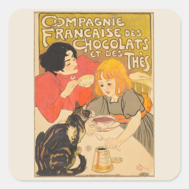 French Company of Chocolates and Teas, Art Nouveau Square Sticker (Front)
