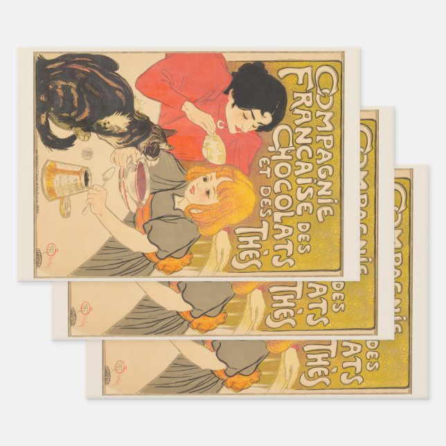 French Company of Chocolates and Teas, Art Nouveau Wrapping Paper Sheet (Set)