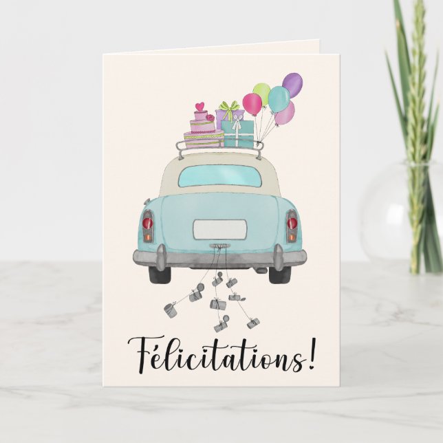 French Congratulations on Wedding Day Blue Car Card (Front)