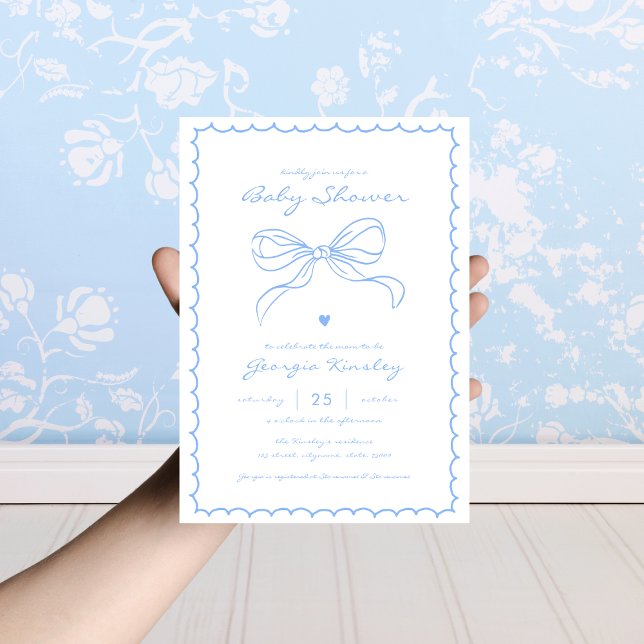 French Coquette Bow Whimsy Frame Boy Baby Shower Invitation (Creator Uploaded)