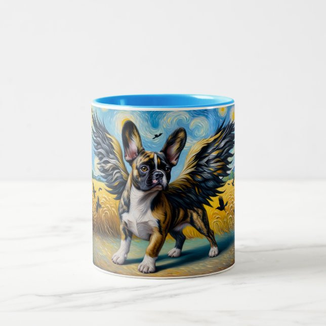 French Corgi with Fantasy Crow Wings Two-Tone Coffee Mug (Center)