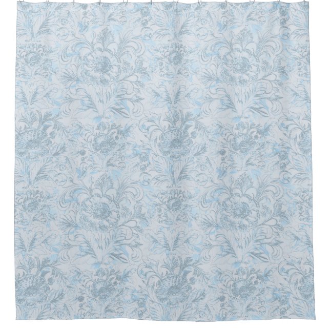 French Cottage Dusty Blue Floral Shower Curtain (Front)