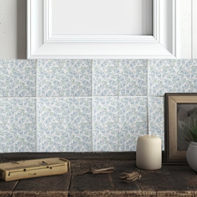 French Cottage Sage Green Blue Floral Tile (Creator Uploaded)