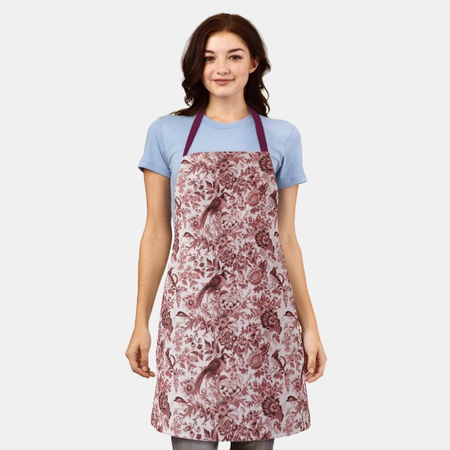 French Cottage Style Burgundy Apron (Worn)