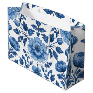 French Cottagecore Blue Floral Patterns Large Gift Bag