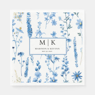 French Cottagecore Blue FloraL wedding cocktail Napkin
