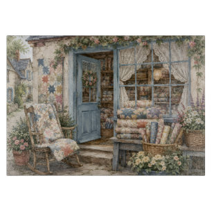 French Cottagecore Quilt Shop Watercolor Cutting Board