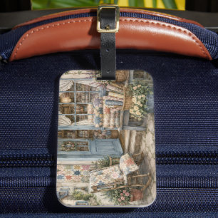 French Cottagecore Quilt Shop Watercolor Luggage Tag