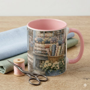 French Cottagecore Quilt Shop Watercolor Mug