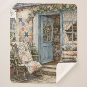 French Cottagecore Quilt Shop Watercolor Sherpa Blanket