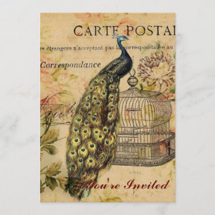 french country art nouveau vintage peacock invitation