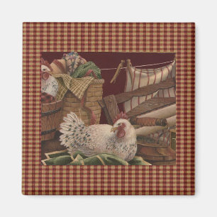 French Country Barn Red/Hens Fridge Magnet
