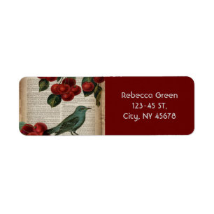 french country bird retro botanical red cherry