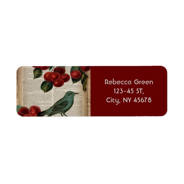 french country bird retro botanical red cherry (Front)