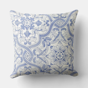 French Country Blue and White Damask Cushion