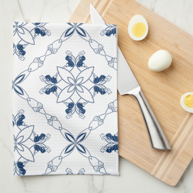 French Country Blue and White Kitchen Towel (Quarter Fold)
