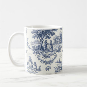 French Country - Blue & Cream Toile Countryside Coffee Mug