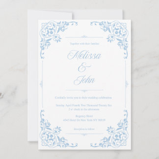 French Country Blue Filigree Wedding invitation